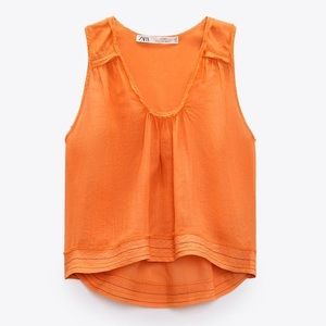 Zara Tops Topstitched Top Limited Edition Orange Size XS/S